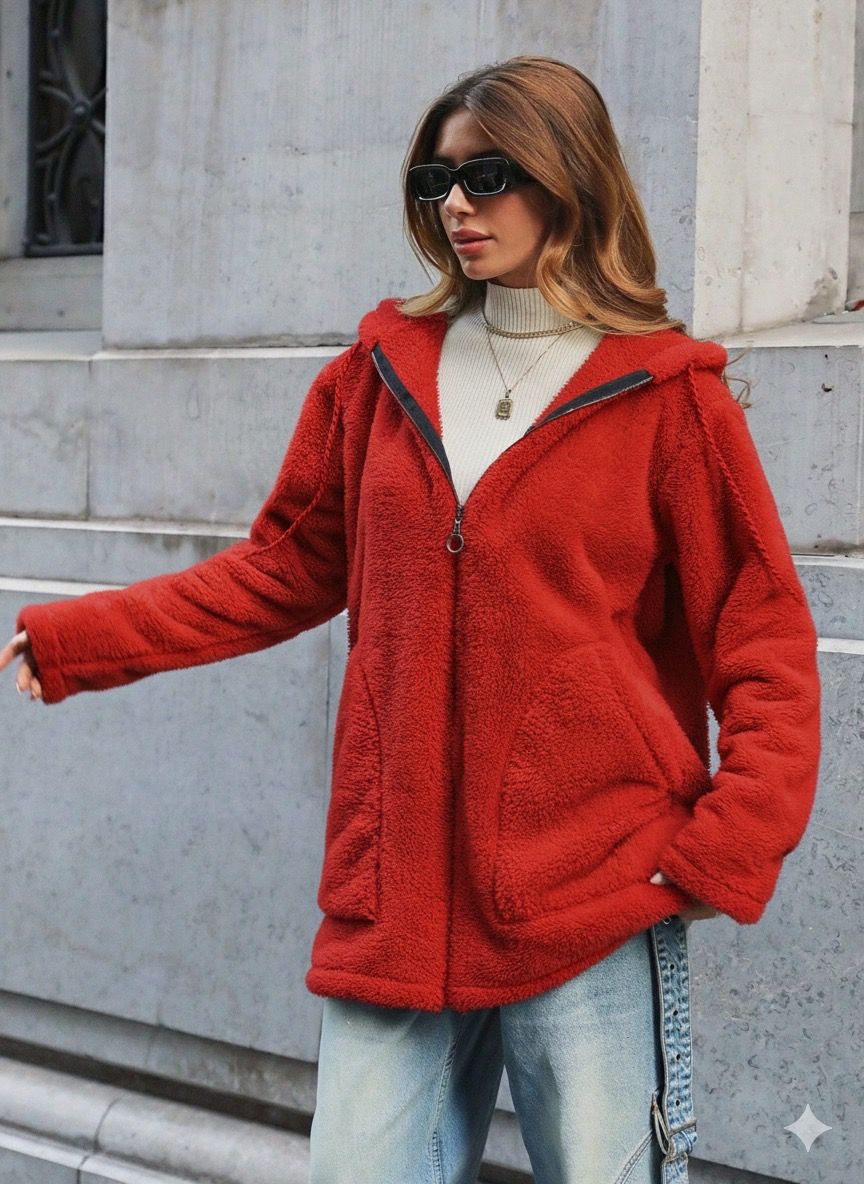 Geacă Damă Teddy Natalia cu Glugă și Buzunare 0047